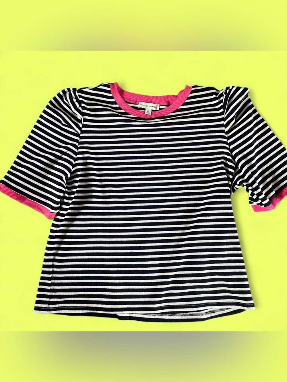 Rebecca Minkoff Kids Black & White Striped Tee with Pink Trim